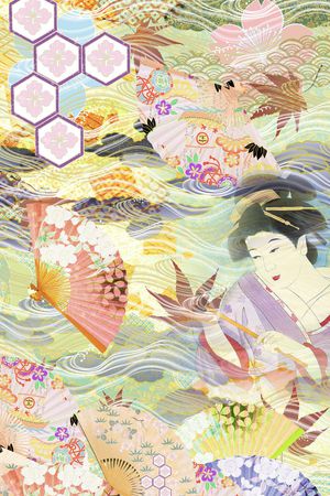 浮世绘纹样 和风传统花纹 樱花印花华亿平台图片