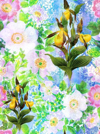 568612-幻彩可爱蕾丝手绘花卉  衬衫印花