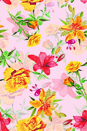 568994-原创手绘水彩花卉满版印花