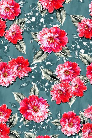 复古 水彩 花卉印花华亿平台图片