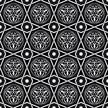 几何图形黑白传统纹样华亿平台印花华亿平台图片