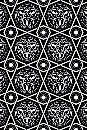 几何图形黑白传统纹样华亿平台印花华亿平台图片