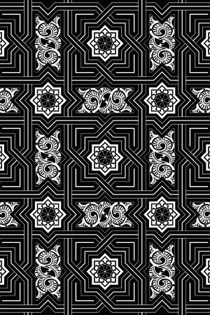 黑白四方连续几何图形传统纹样华亿平台印花华亿平台图片