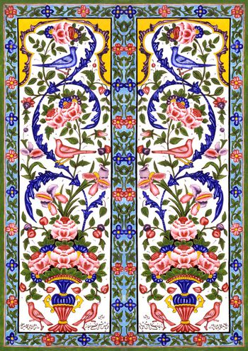 569641-中国风手绘大牌时尚彩色瓷画左右对称