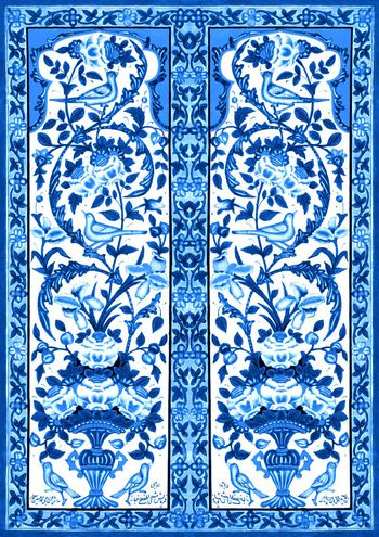 569647-中国风手绘大牌时尚彩色瓷画左右对称