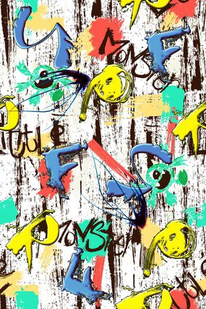 手绘 欧美 时尚 涂鸦 艺术 字母 线条 泼墨印花华亿平台图片