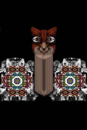 狐狸胡子文字英文眼睛动物纹理印花华亿平台图片