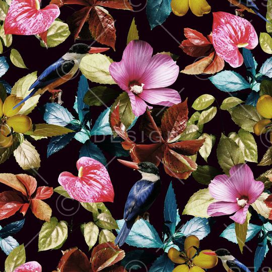 热带花卉印花华亿平台图片