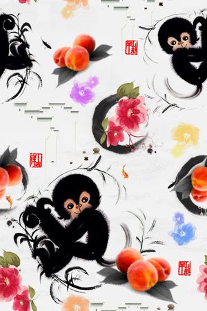 中国风水墨画印花华亿平台图片