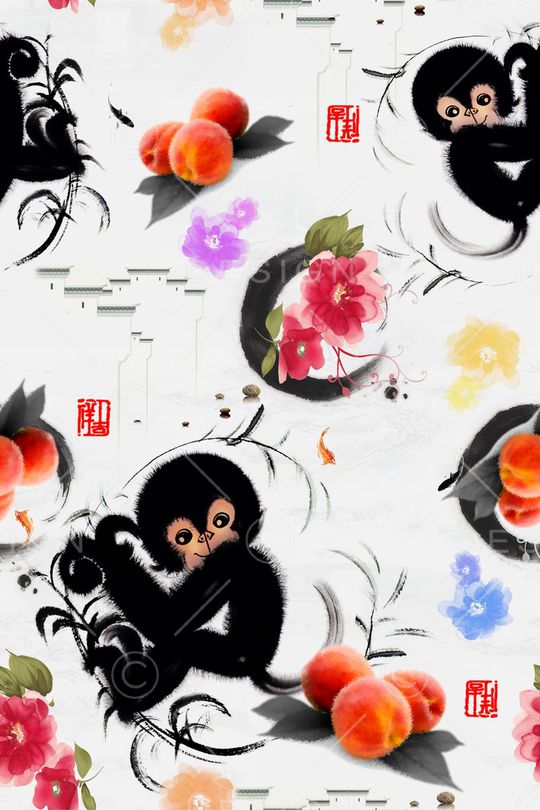 中国风水墨画印花华亿平台图片