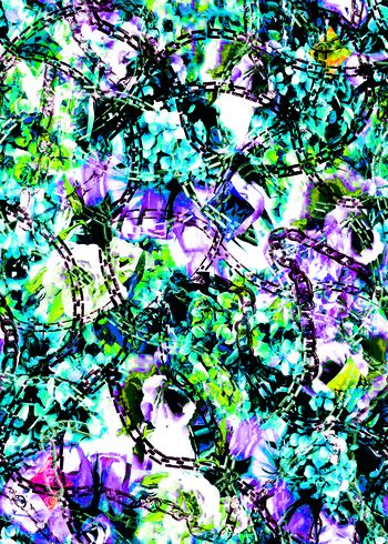 570224-链条 蓝色抽象花卉印花