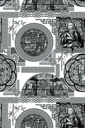 复古几何人物印花华亿平台图片