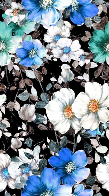 571015-时尚 潮流 花卉 枝叶 黑底 印花