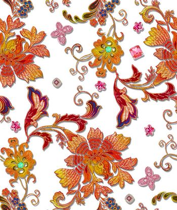 571373-水钻 金丝绣花花卉