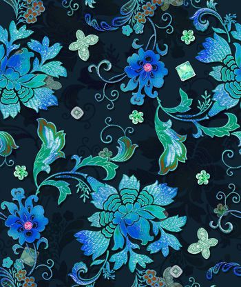 571374-水钻 金丝绣花花卉