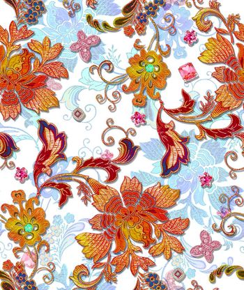 571375-水钻 金丝绣花花卉