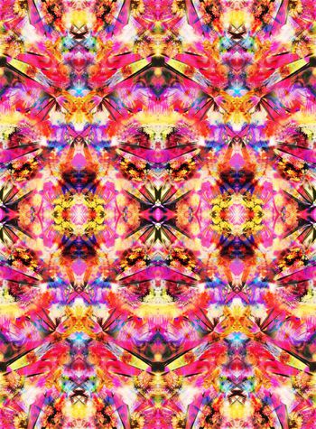 571393-炫彩花卉几何组合 抽象数码印花华亿平台