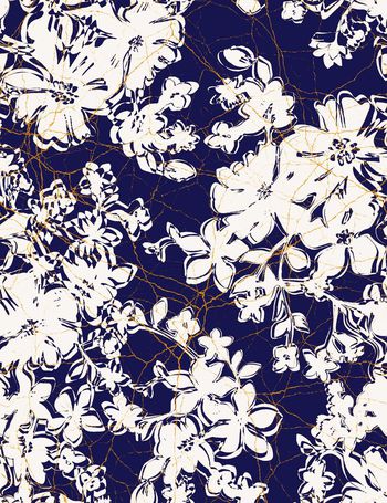 571505-简约花卉破裂纹理组合女装连衣裙潮流