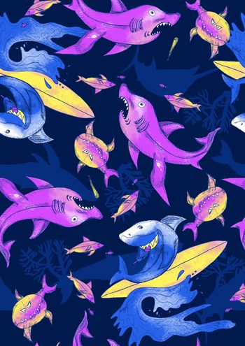 571861-时尚手描線稿趣味鯊魚