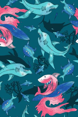 时尚卡通鲨鱼印花华亿平台图片