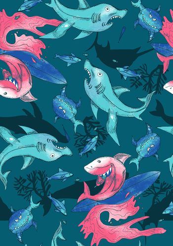 571862-时尚手描線稿趣味鯊魚