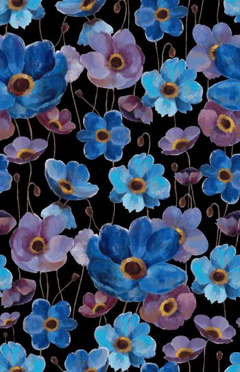 572191-手绘紫色花女装家纺沙发布数码印花匹