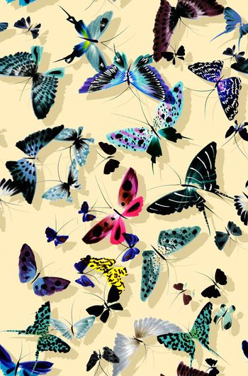 572229-原创时尚清新手绘蝴蝶连衣裙T恤印花