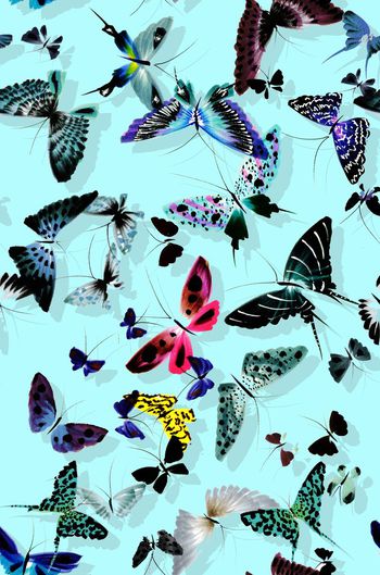 572230-原创时尚清新手绘蝴蝶连衣裙T恤印花