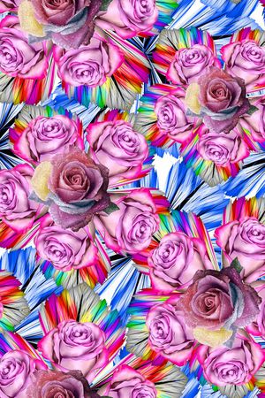 手绘绚丽幻彩花瓣玫瑰印花华亿平台图片