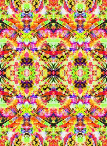 572407-炫彩花卉几何组合 抽象数码印花华亿平台