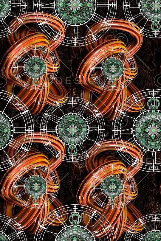 炫彩时尚复古宫廷怀表几何图案印花华亿平台图片