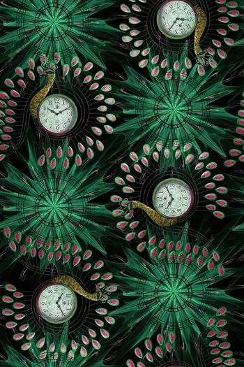 572510-轻奢新主义孔雀时钟几何图案欧式宫廷