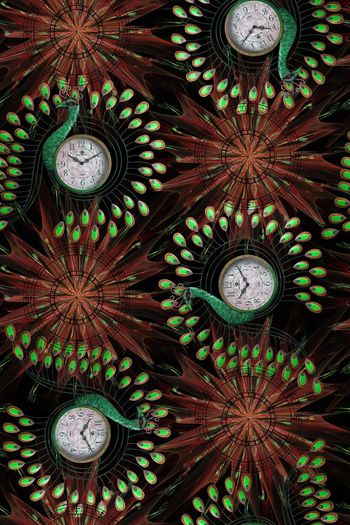 572511-轻奢新主义孔雀时钟几何图案欧式宫廷