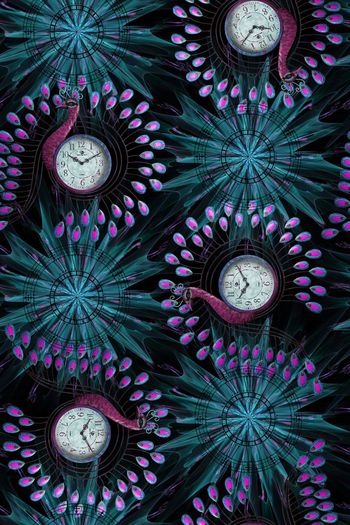 572512-轻奢新主义孔雀时钟几何图案欧式宫廷