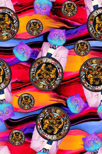 572553-炫彩复古时尚人物猫头猫先生徽章臂章