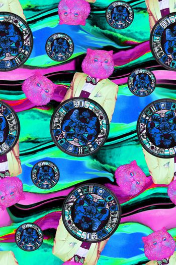 572554-炫彩复古时尚人物猫头猫先生徽章臂章