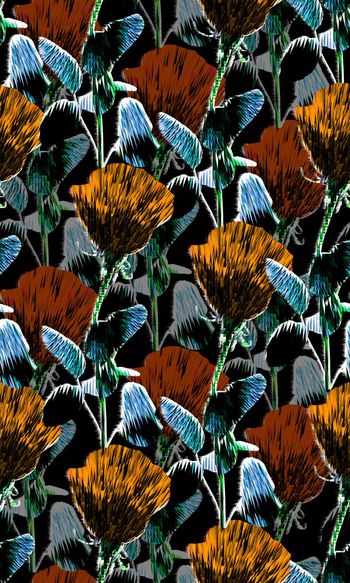 573743-版画风格简约写意玫瑰花开花卉组合女