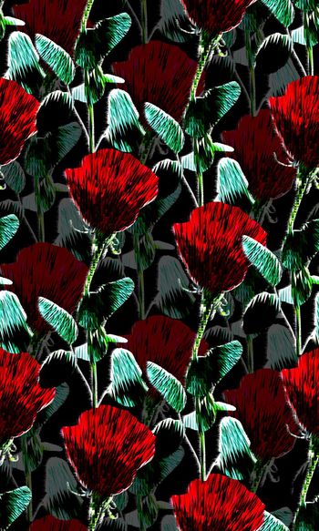 573744-版画风格简约写意玫瑰花开花卉组合女