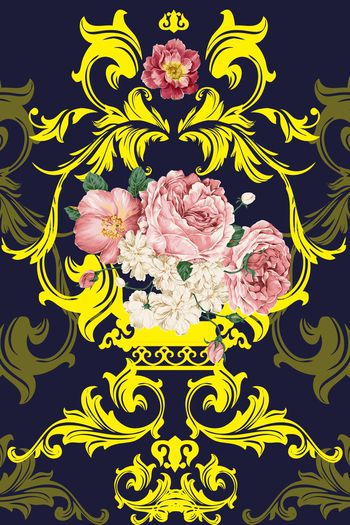 574258-原创卷草纹样 时尚花卉组合 旗袍定