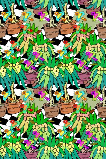 574351-cp原创盆花飞鸟