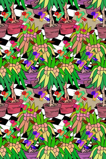 574352-cp原创手绘盆花和飞鸟