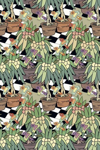 574353-cp原创手绘盆花和飞鸟