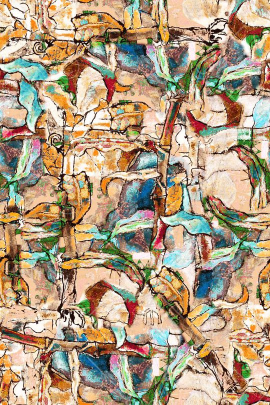 手绘 欧美 时尚 抽象 涂鸦 油画印花华亿平台图片