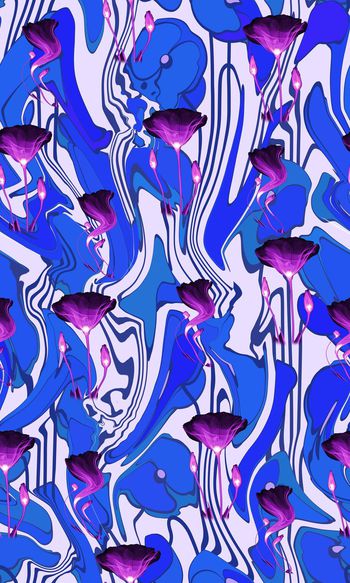 574690-水彩风格抽象波浪花卉组合服饰印花