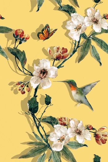 574728-复古花卉小鸟蝴蝶植物组合