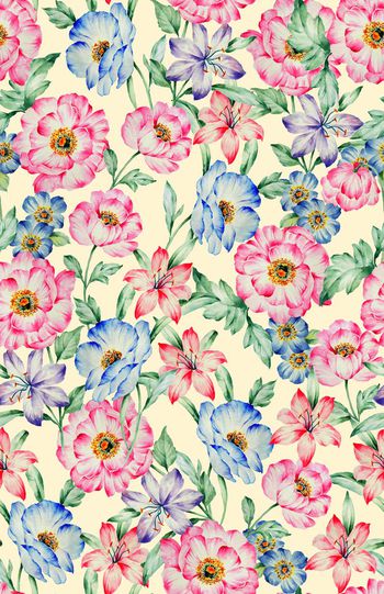 575001-乱花渐欲迷人眼手绘大花女装沙发布匹