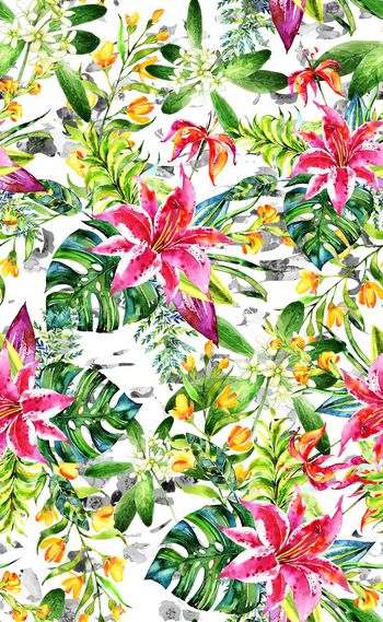 575216-欧美流行时尚水彩花卉