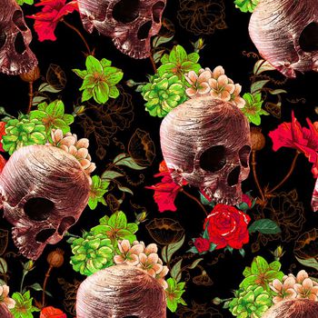 575335-骷髅复古花卉流行