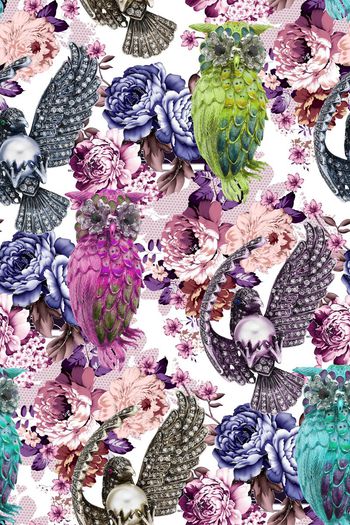 575367-繁花猫头鹰珠宝首饰花鸟