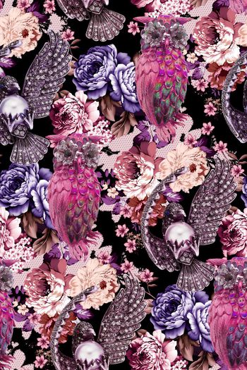 575368-繁花猫头鹰珠宝首饰花鸟